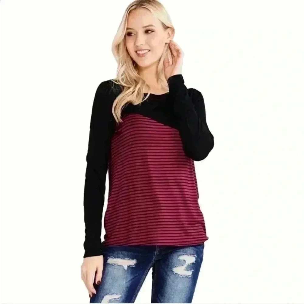 "Laurie" Striped Reverse Stitch Top